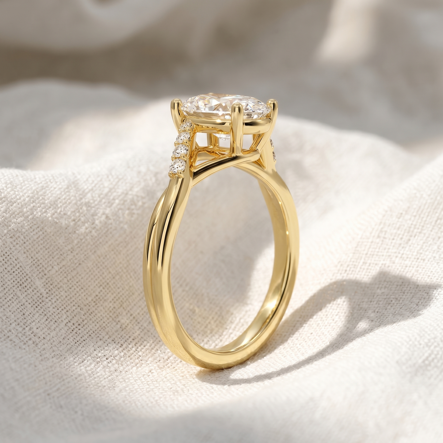 oval lab grown diamond twisted pavé engagement ring