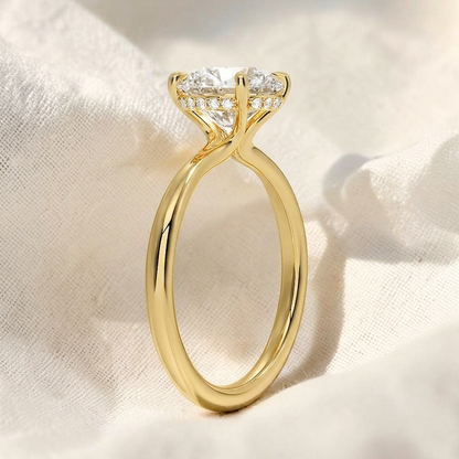 Round Cut Lab Grown Diamond Twisted Hidden Halo Engagement Ring