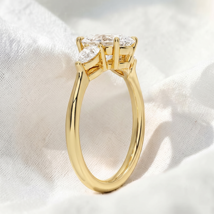 Oval Lab Grown Diamond Three Stone Engagement Ring with Pear Side Stones