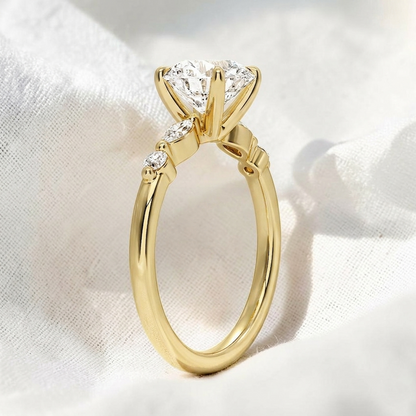 Round Cut Lab Grown Diamond Marquise & Round Side Stone Engagement Ring