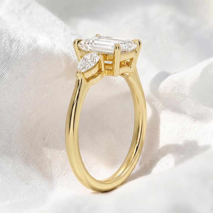 Emerald Lab Grown Diamond Three Stone Engagement Ring