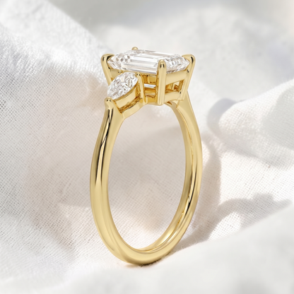 Emerald Lab Grown Diamond Three Stone Engagement Ring