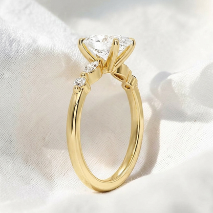 Oval Cut Lab Grown Diamond Marquise & Round Side Stone Engagement Ring