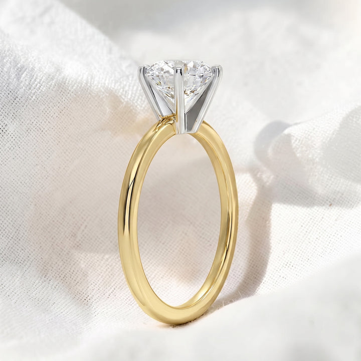 Two Tone Round Cut Lab Grown Diamond Solitaire Cathedral Engagement Ring