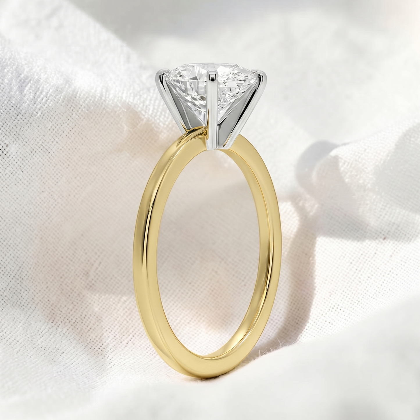 two tone pear cut lab grown diamond solitaire cathedral engagement ring
