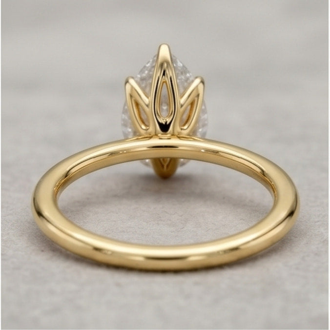 Pear Lab Grown Diamond Solitaire Ring – Six Prong Gold Engagement Ring