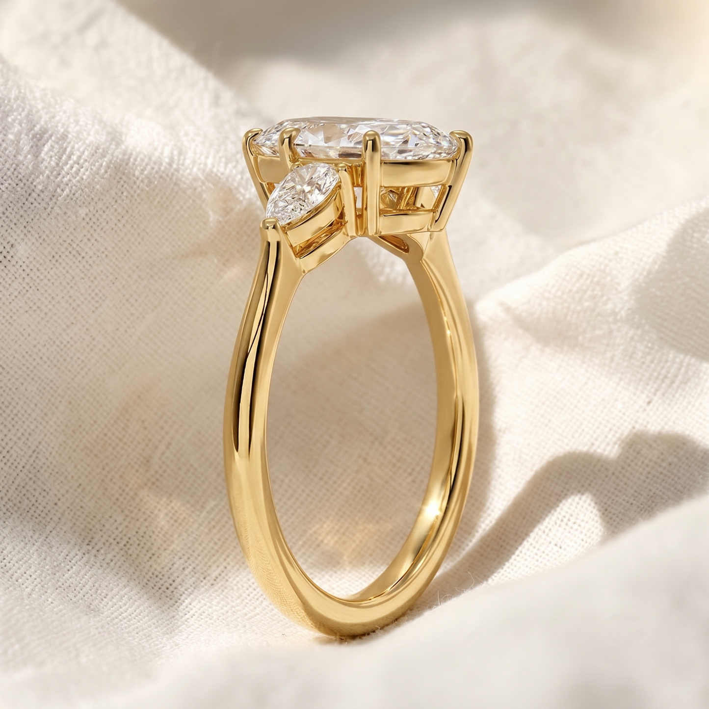 marquise lab grown diamond three stone engagement ring