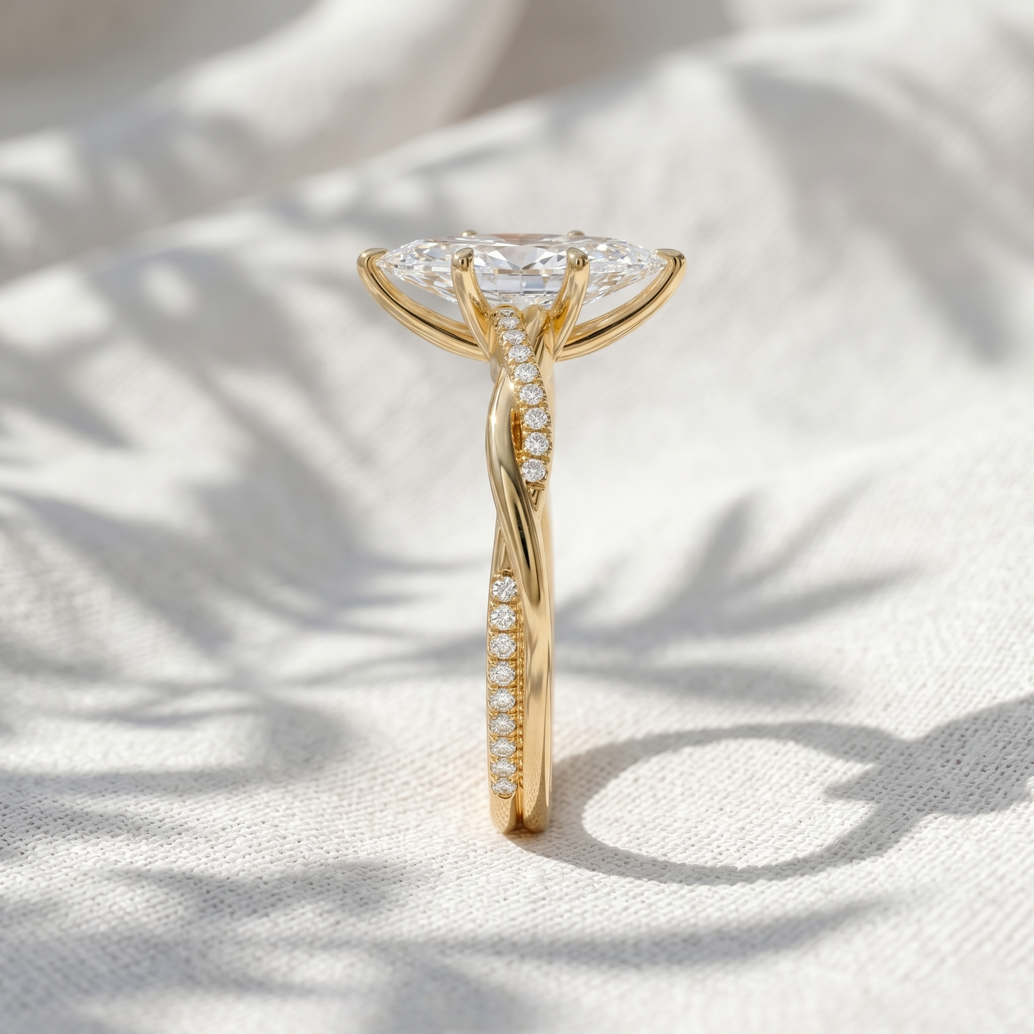 Marquise Lab Grown Diamond Twisted Pavé Engagement Ring