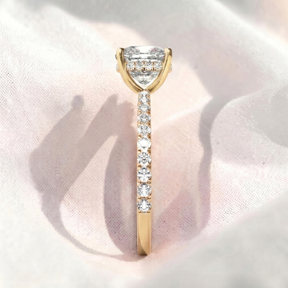 Cushion Cut Hidden Halo Pavé Lab Diamond Engagement Ring