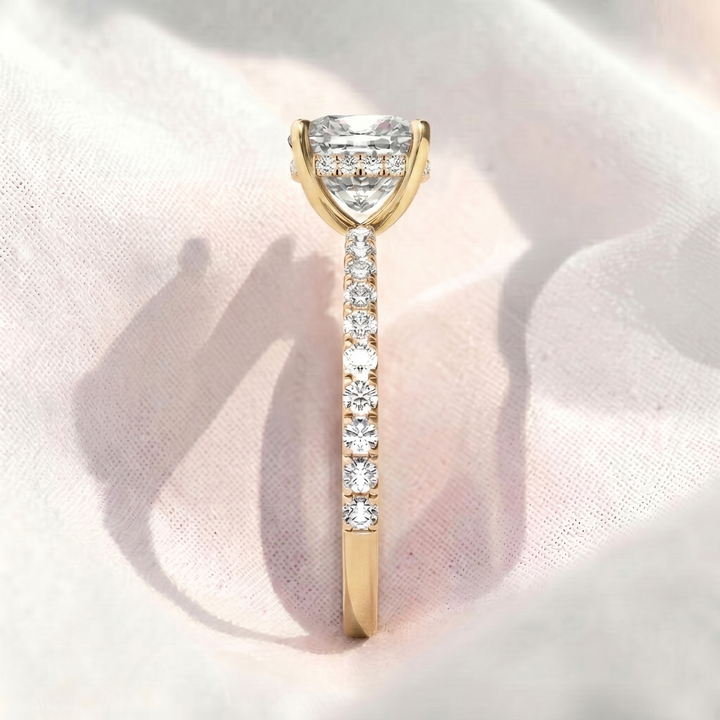 Cushion Cut Hidden Halo Pavé Lab Diamond Engagement Ring