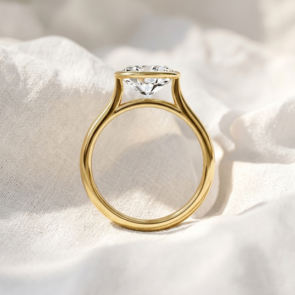 Oval Cut East-West Bezel Set Lab Grown Diamond Solitaire Engagement Ring