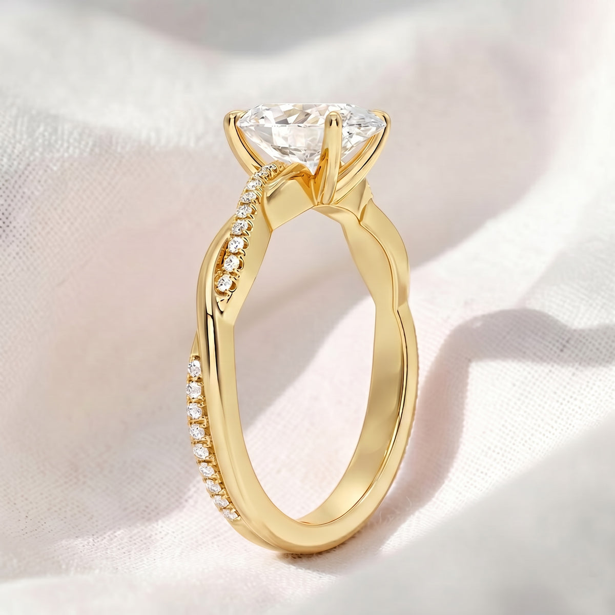heart lab grown diamond twisted pavé engagement ring