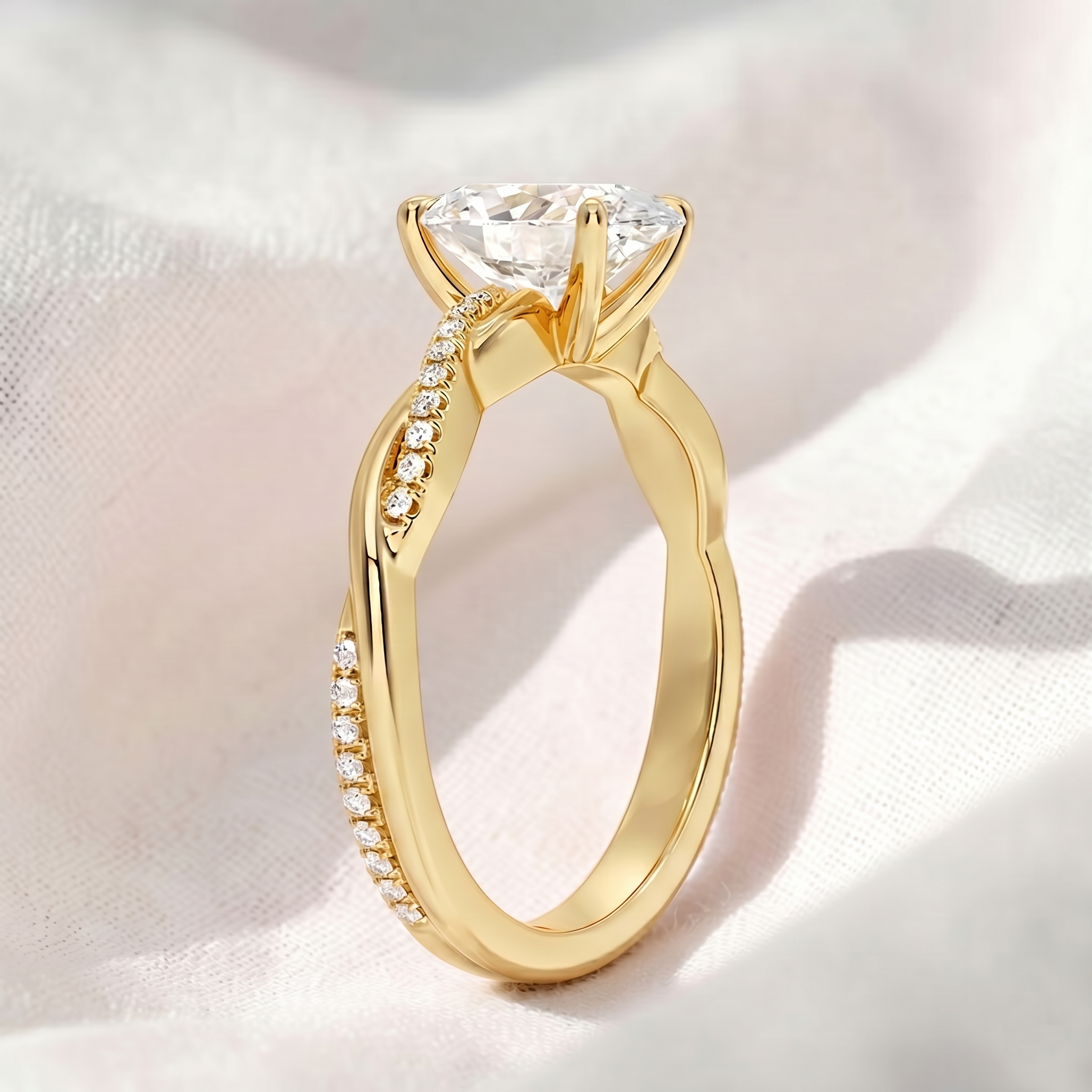 Heart Lab Grown Diamond Twisted Pavé Engagement Ring