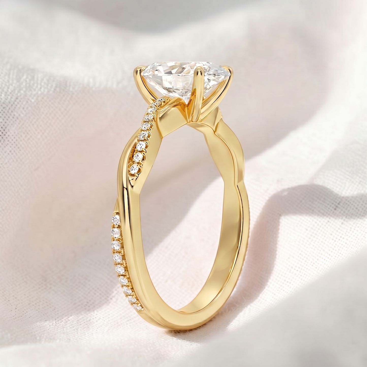 heart lab grown diamond twisted pavé engagement ring
