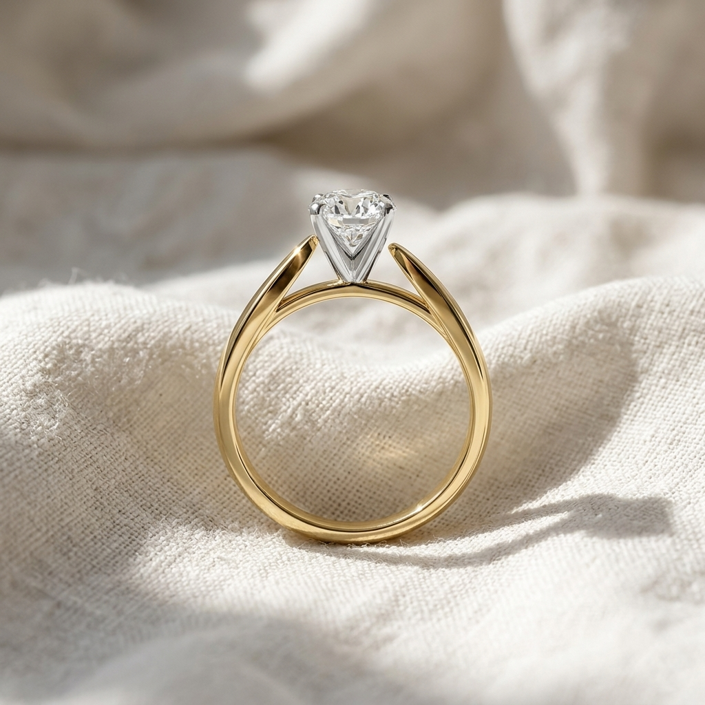 round cut lab grown diamond bypass solitaire engagement ring