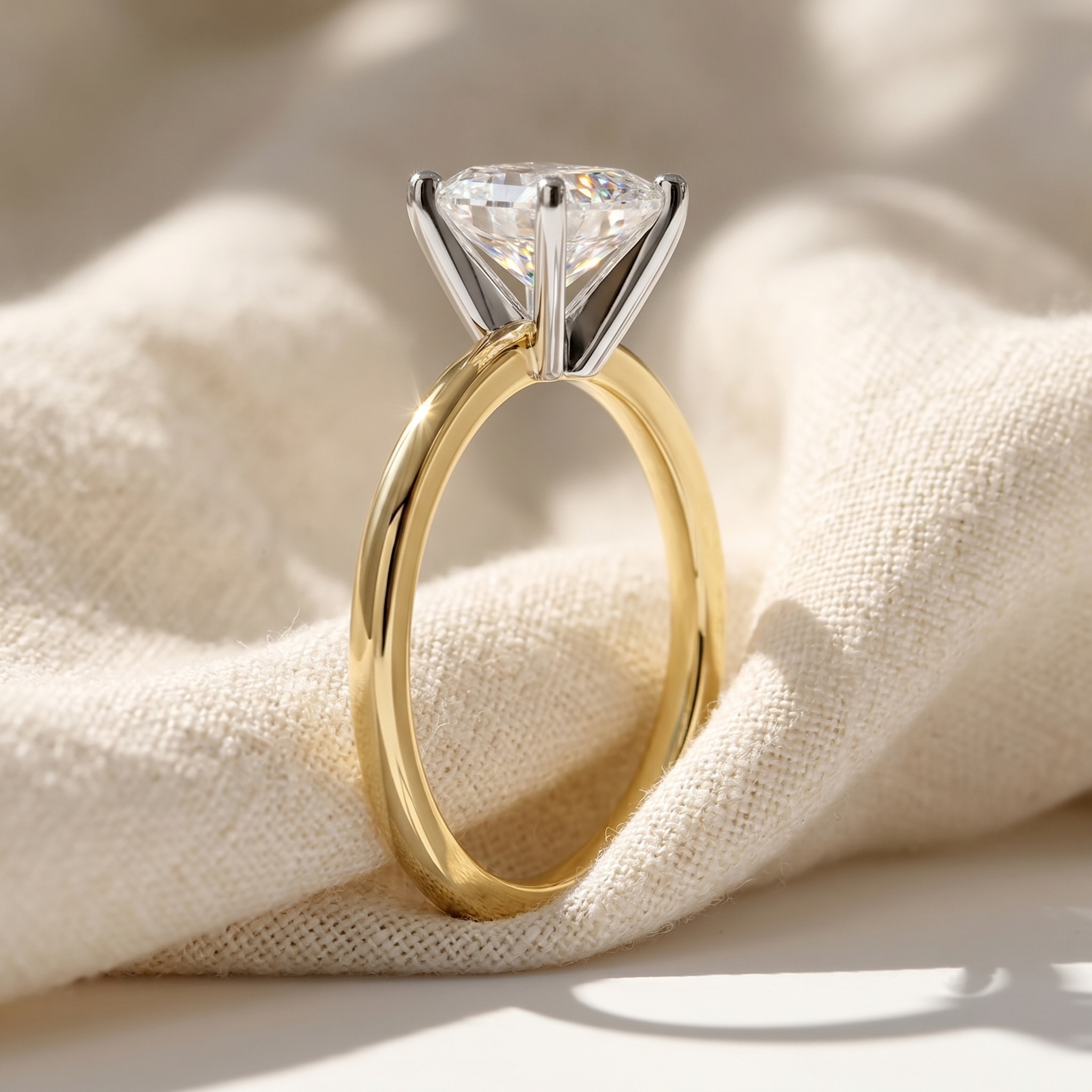 Two Tone Oval Cut Lab Grown Diamond Solitaire Cathedral Engagement Ring