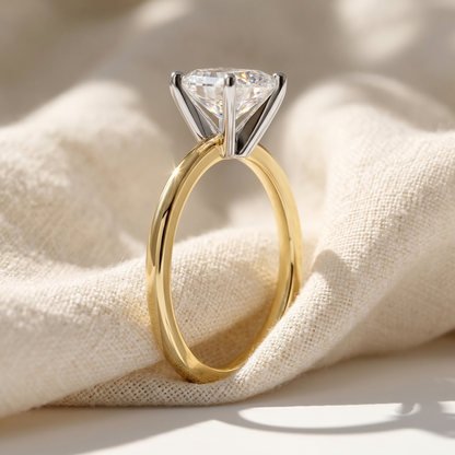 Two Tone Oval Cut Lab Grown Diamond Solitaire Cathedral Engagement Ring