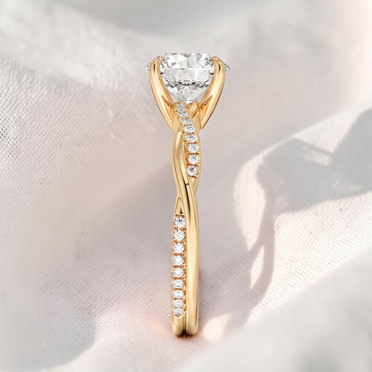 Round Lab Grown Diamond Twisted Pavé Engagement Ring
