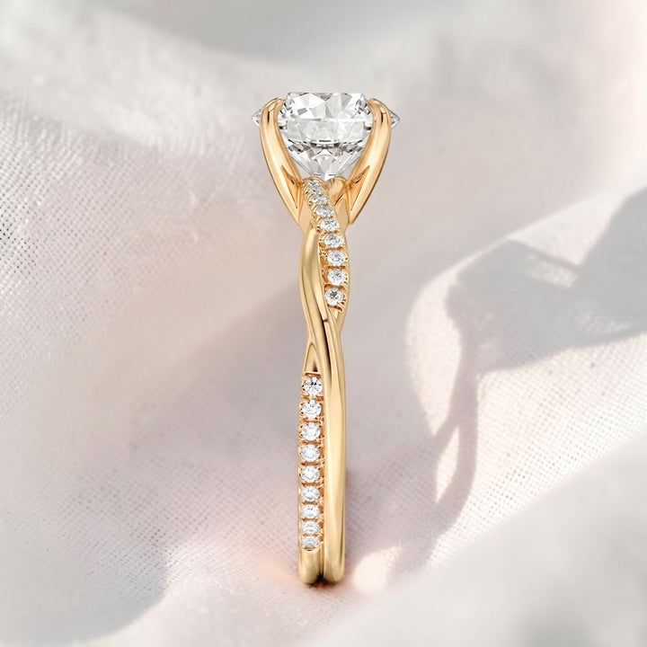 Round Lab Grown Diamond Twisted Pavé Engagement Ring