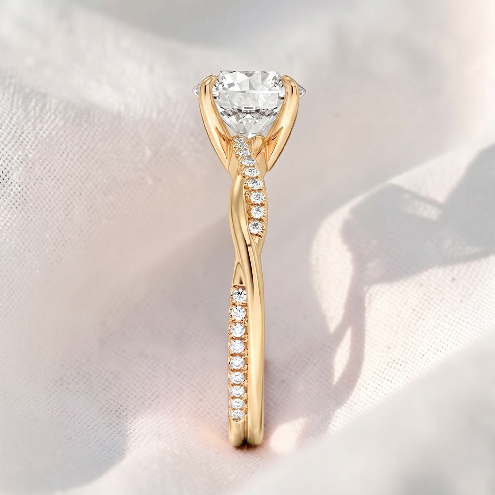 Round Lab Grown Diamond Twisted Pavé Engagement Ring