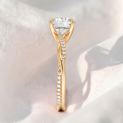 Round Lab Grown Diamond Twisted Pavé Engagement Ring