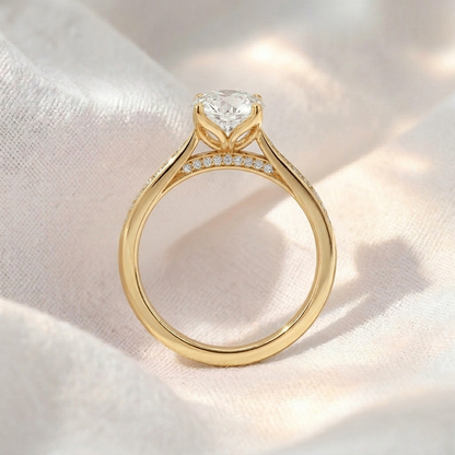 Round Lab Grown Diamond Tulip Cathedra Engagement Ring with Pavé Accent Band