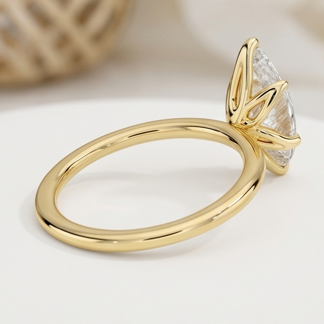 Marquise Lab Grown Diamond Six-Prong Lotus Basket Solitaire Engagement Ring