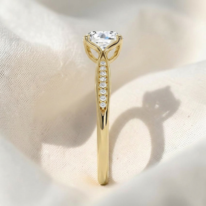 Round Lab Grown Diamond Tulip Cathedra Engagement Ring with Pavé Accent Band