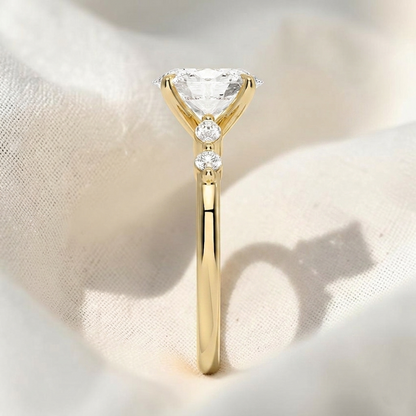 Oval Cut Lab Grown Diamond Marquise & Round Side Stone Engagement Ring