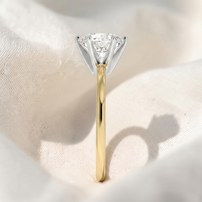 Two Tone Round Cut Lab Grown Diamond Solitaire Cathedral Engagement Ring