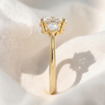 Oval Lab Grown Diamond Three Stone Engagement Ring with Pear Side Stones