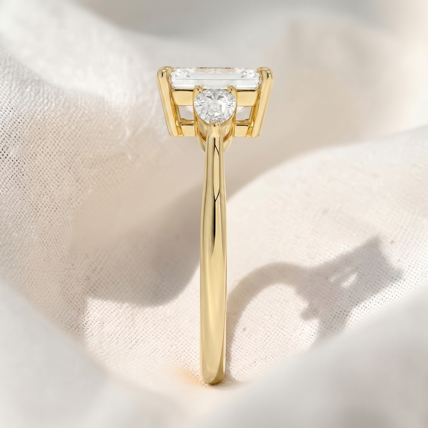 emerald lab grown diamond three stone engagement ring