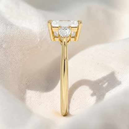 Emerald Lab Grown Diamond Three Stone Engagement Ring