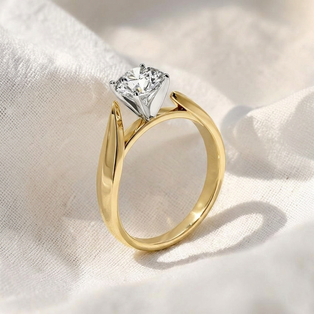 round cut lab grown diamond bypass solitaire engagement ring