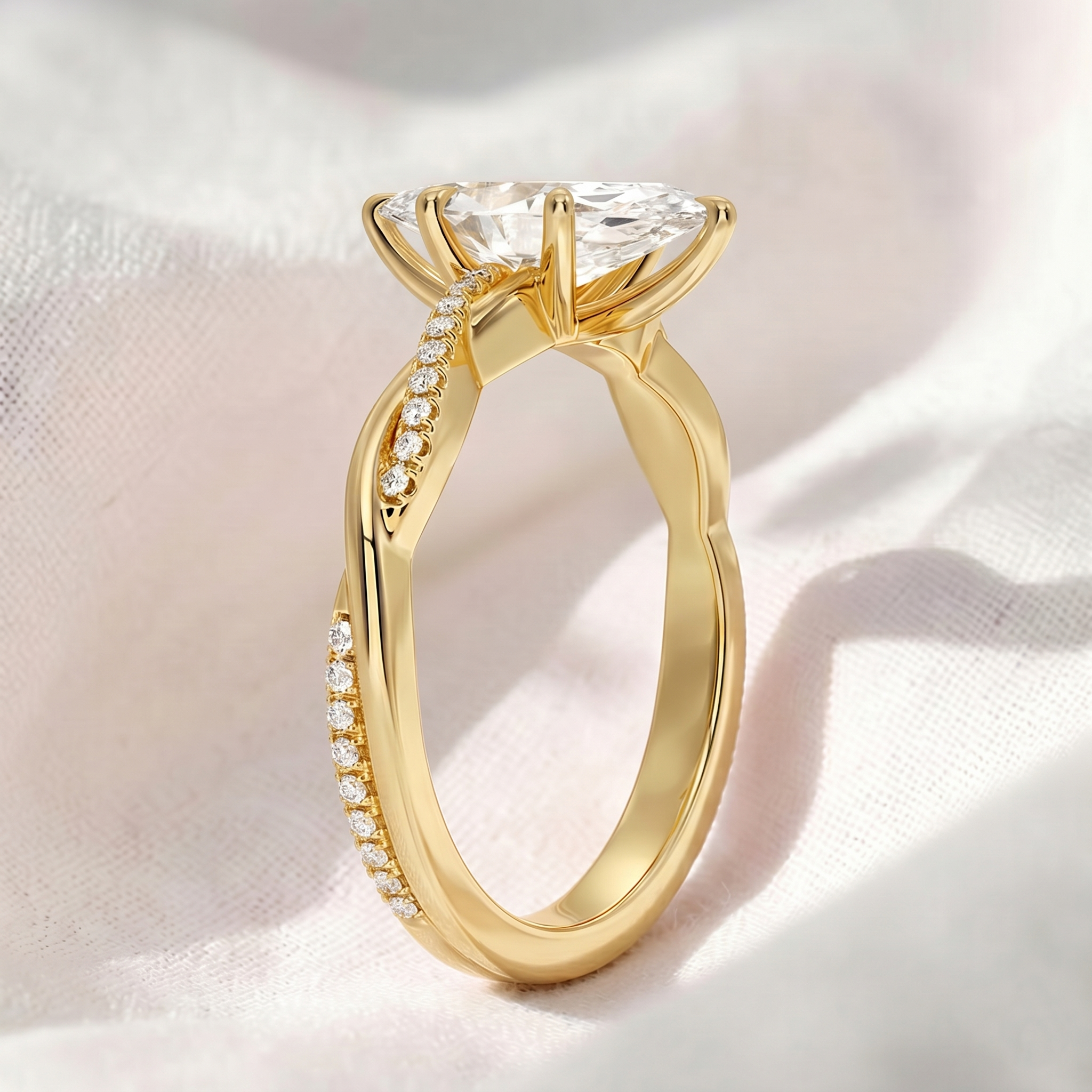 Marquise Lab Grown Diamond Twisted Pavé Engagement Ring