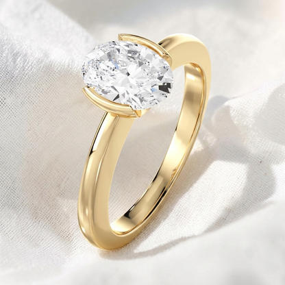 Oval Lab Diamond Half Bezel Solitaire Engagement Ring