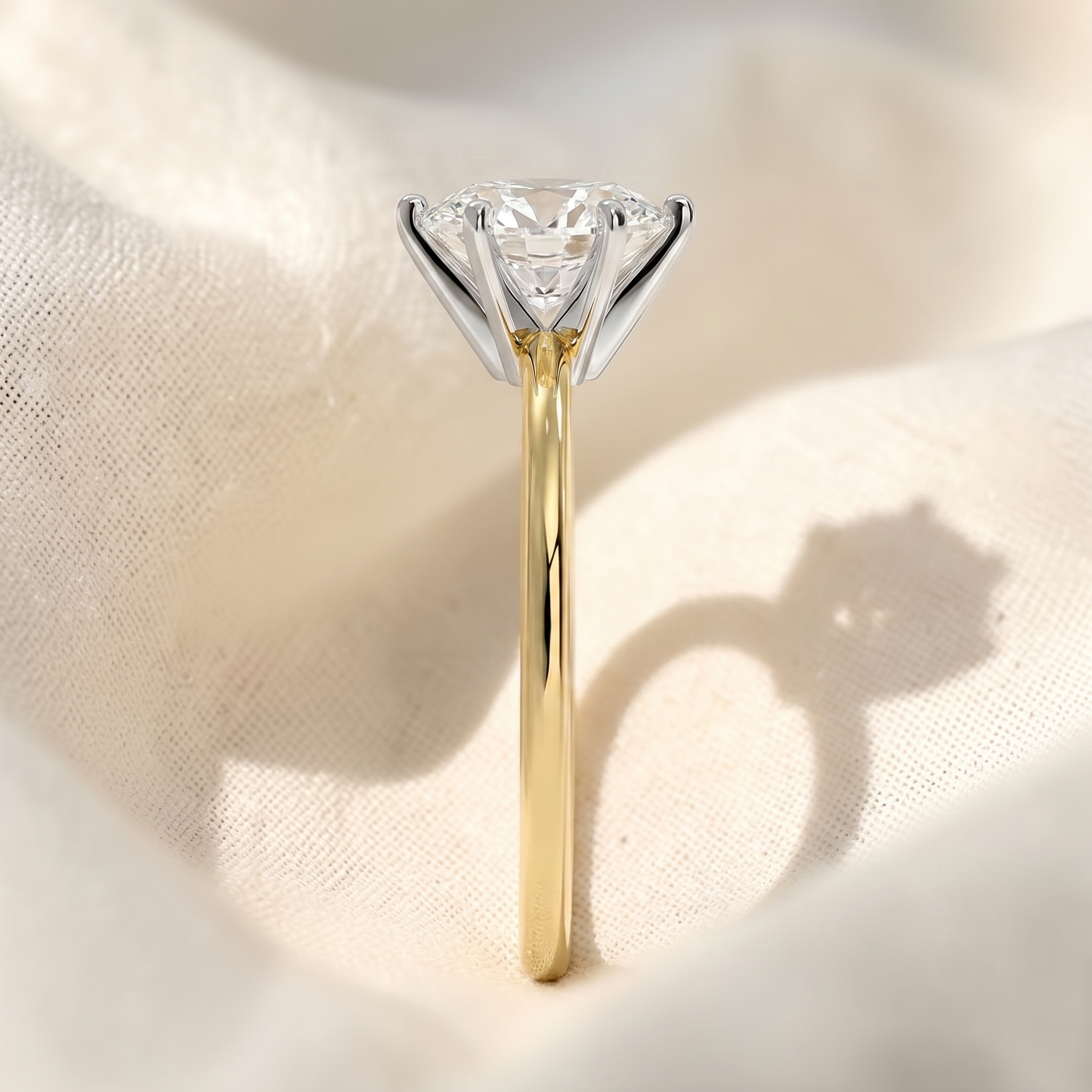 Two Tone Oval Cut Lab Grown Diamond Solitaire Cathedral Engagement Ring