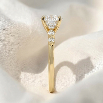 Round Cut Lab Grown Diamond Marquise & Round Side Stone Engagement Ring