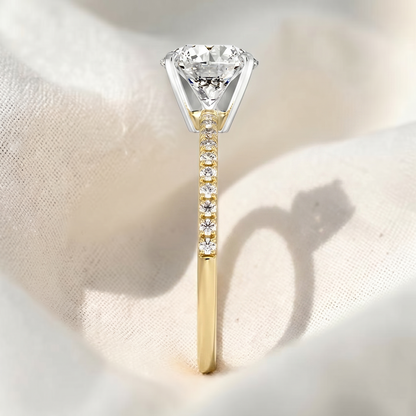 Two Tone Round Cut Lab Grown Diamond Pave Engagement Ring