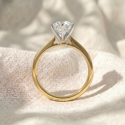 Round Cut Lab Grown Diamond Engagement Ring, Twisted Pave Band Solitaire Ring, Two Tone Gold Split Shank Ring, Unique Anniversary Gift For Her