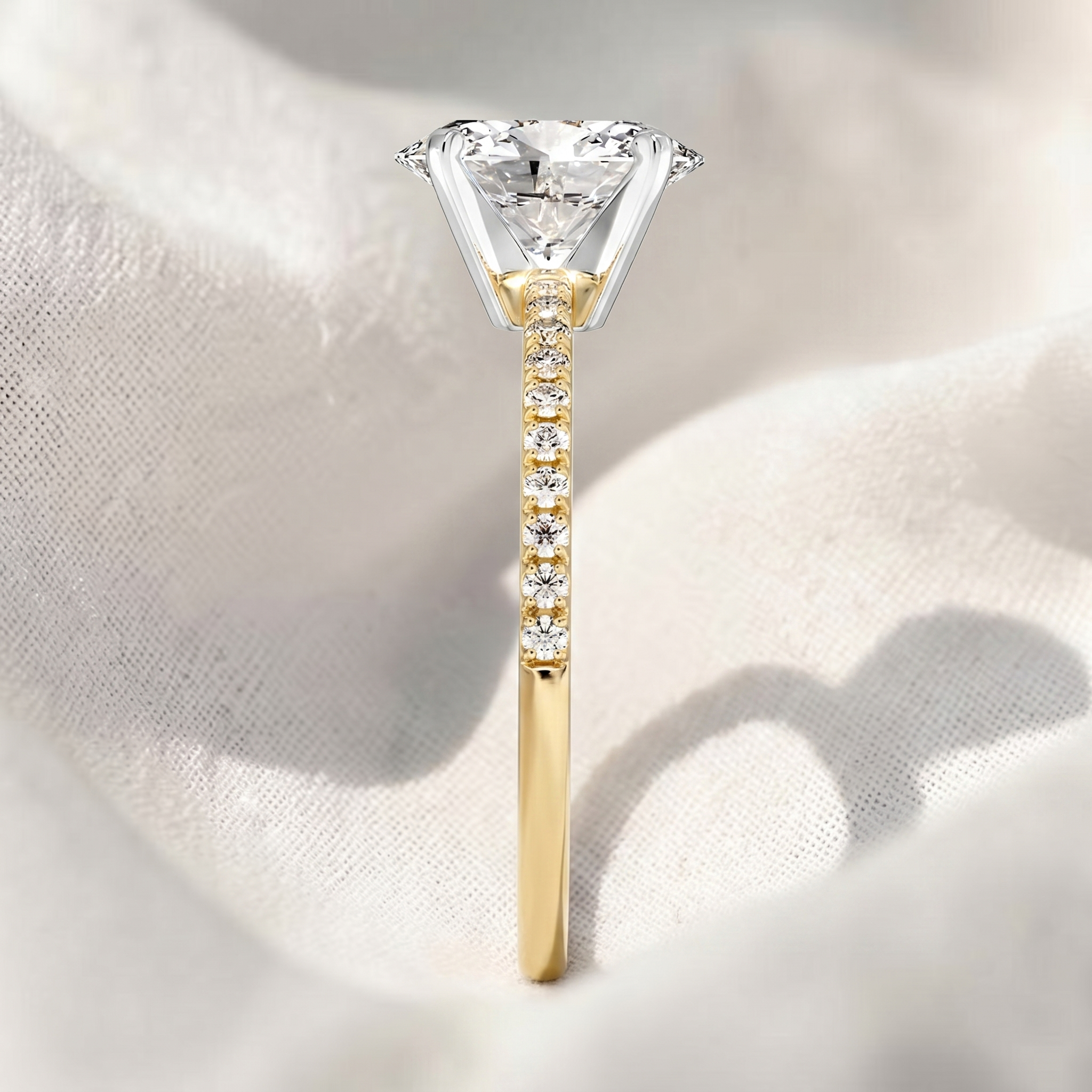 Two Tone Oval Cut Lab Grown Diamond Pave Engagement Ring