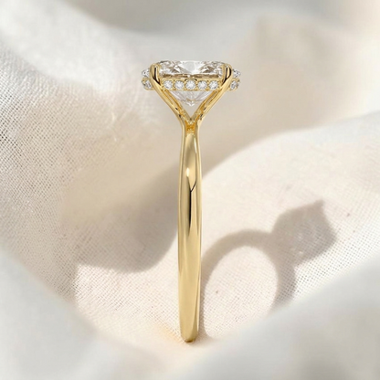 Oval Cut Lab Grown Diamond Twisted Hidden Halo Engagement Ring