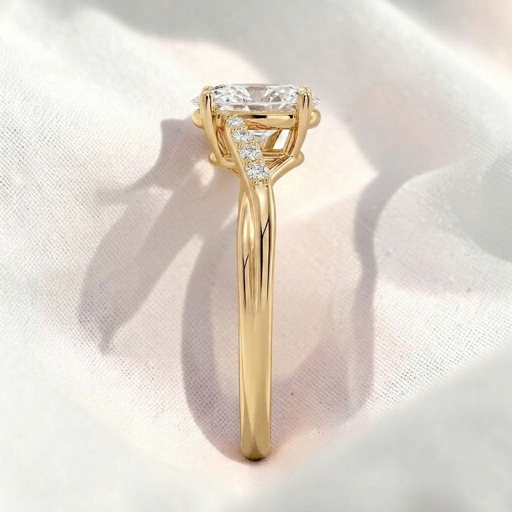 oval lab grown diamond twisted pavé engagement ring