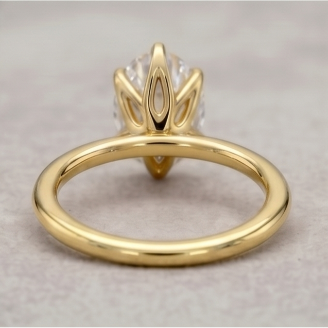 Oval Lab Grown Diamond Lotus Basket Solitaire Engagement Ring