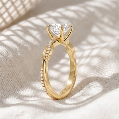 Round Lab Grown Diamond Twisted Pavé Engagement Ring