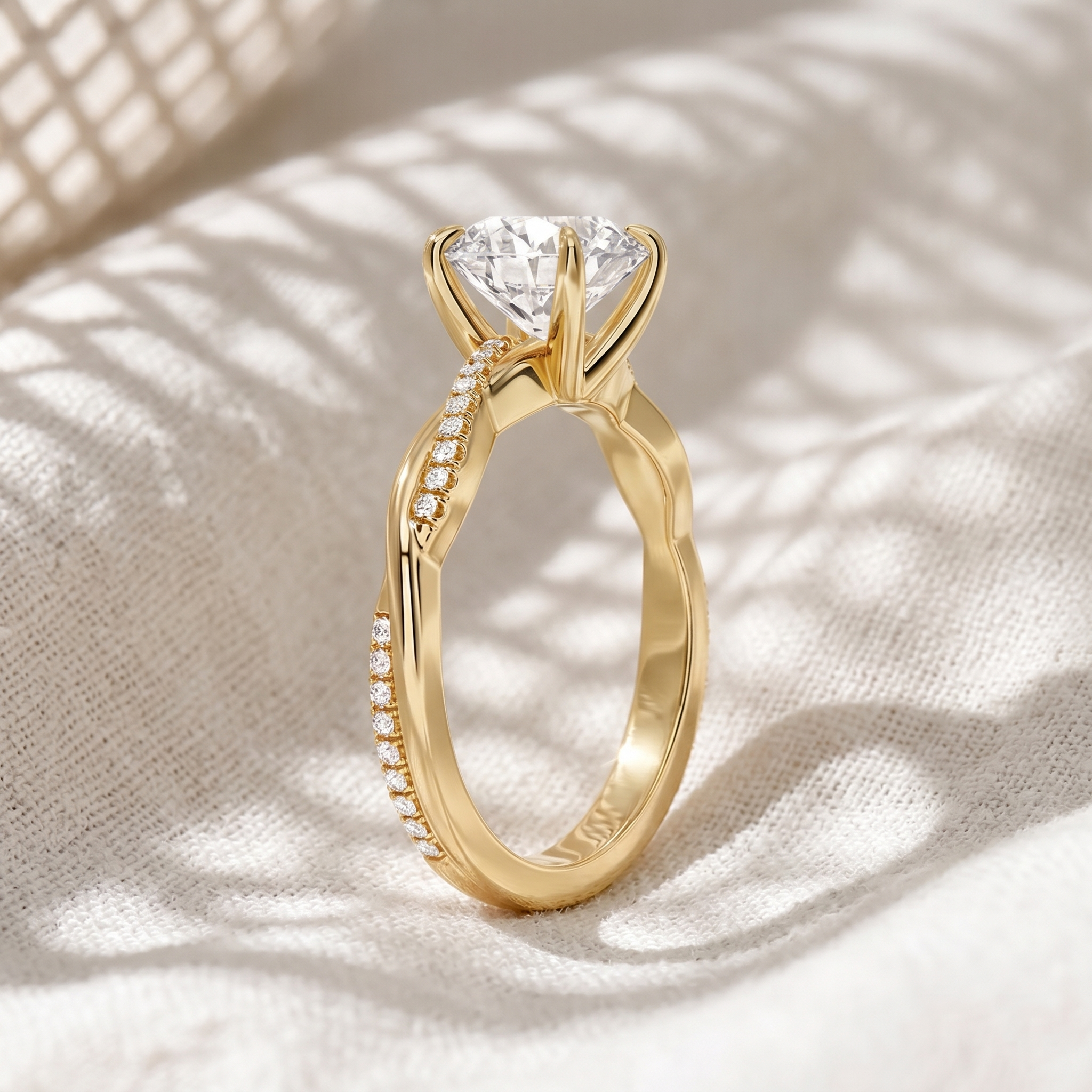 Round Lab Grown Diamond Twisted Pavé Engagement Ring