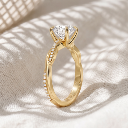 Round Lab Grown Diamond Twisted Pavé Engagement Ring