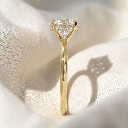 Round Cut Lab Grown Diamond Twisted Hidden Halo Engagement Ring