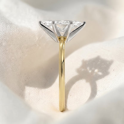 Two Tone Marquise Cut Lab Grown Diamond Solitaire Cathedral Engagement Ring