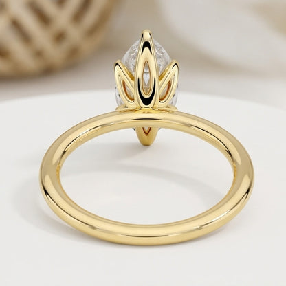 Marquise Lab Grown Diamond Six-Prong Lotus Basket Solitaire Engagement Ring